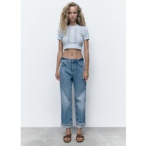 NWOT Zara Floral Knot Crop Top Sweater • Sz XS